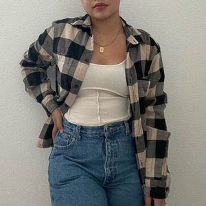 H&M - Regular Fit Beige & Black Cotton Flannel Button Up